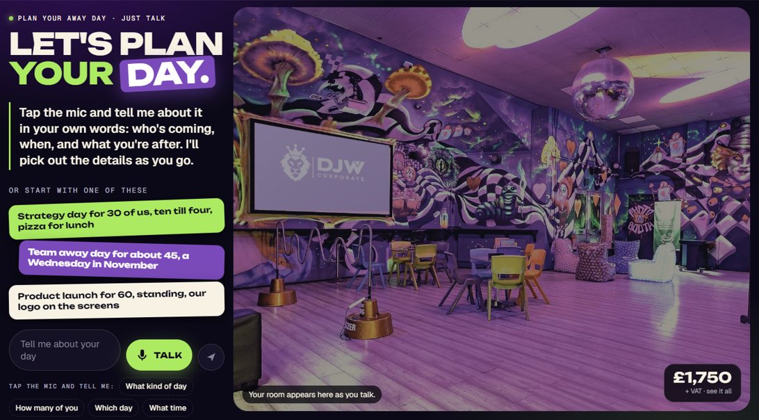The chat planner: tell it about your day and the room appears beside you