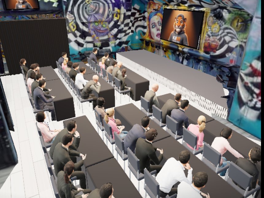 The main hall in the 3D planner, set as classroom style for 36